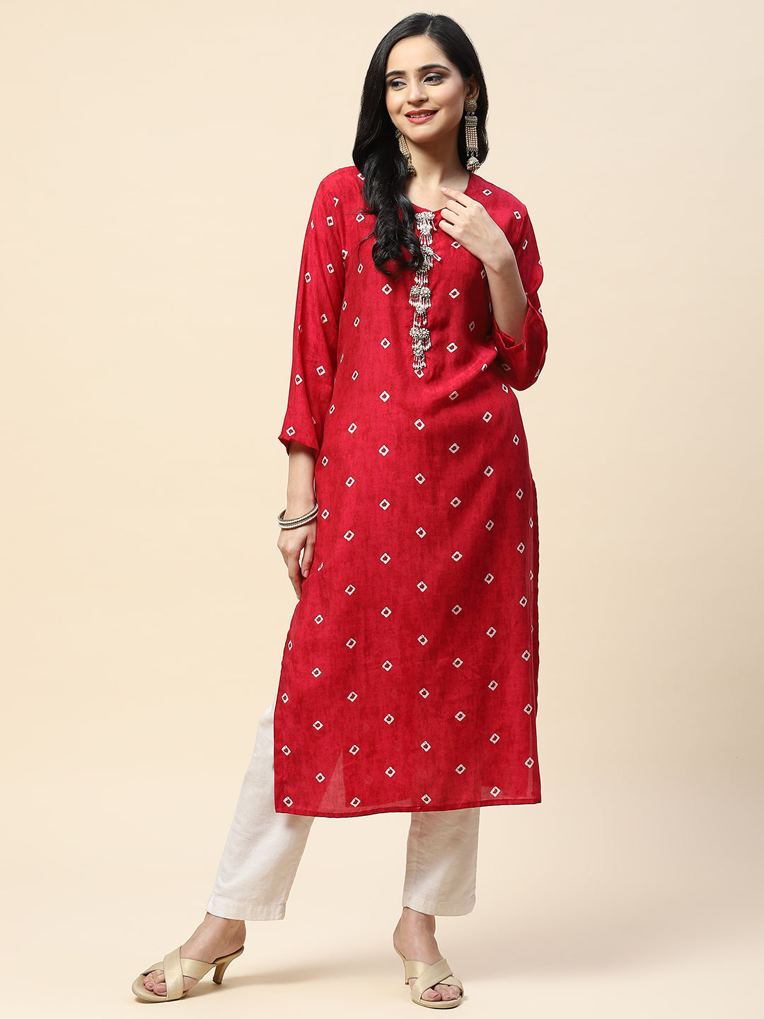 Printed With Yoke Embroidered Muslin Kurta