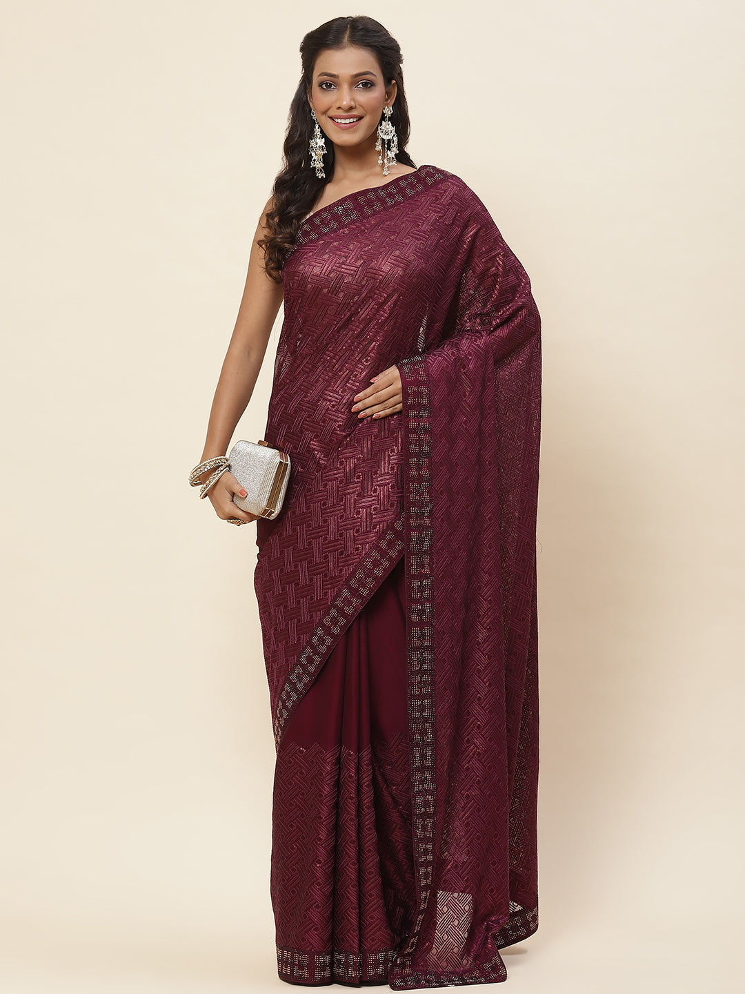 Resham Embroidered Chiffon Saree