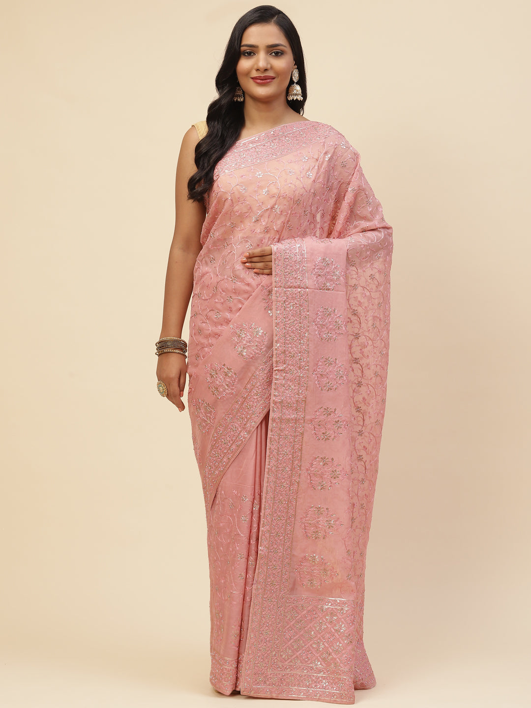 Resham Jaal Embroidered Organza Saree