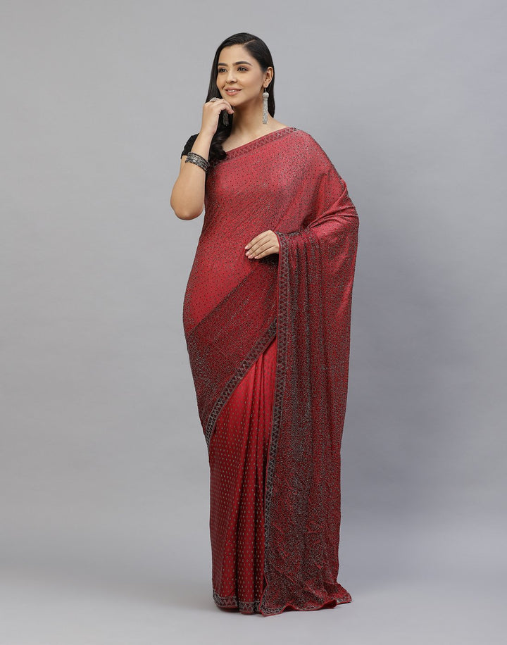 Embroidered Satin Stone Work Saree