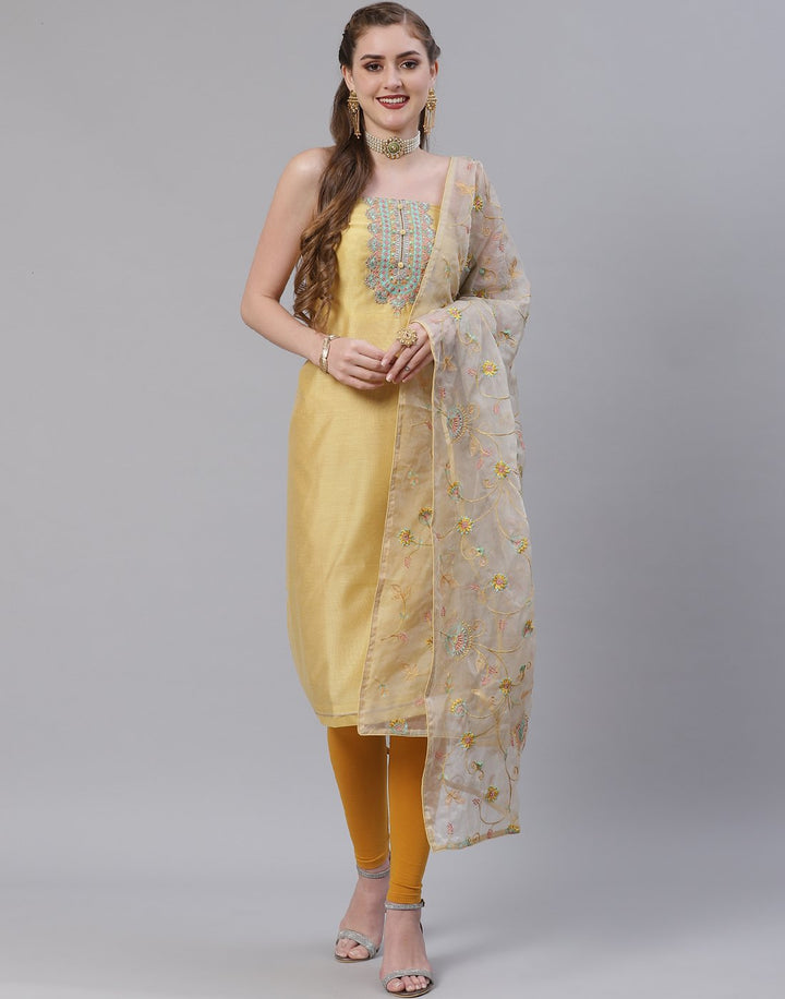 Chanderi Embroidered Suit Piece with fancy dupatta