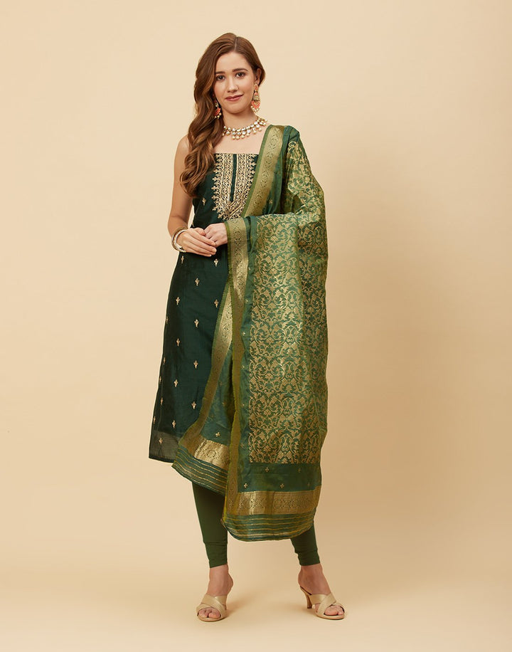 Embroidered chanderi Suit Piece With Banarasi Dupatta