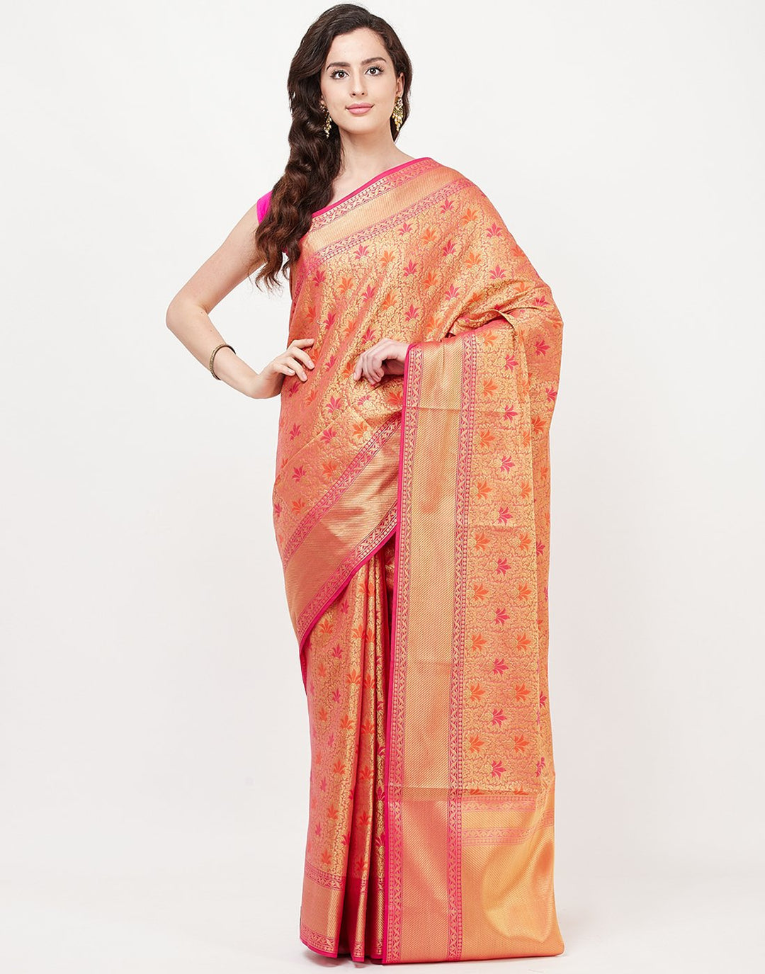 Pink Cotton Woven Saree
