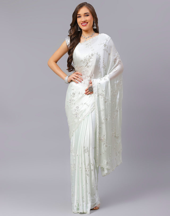 Embroidery Grey and Peach Saree