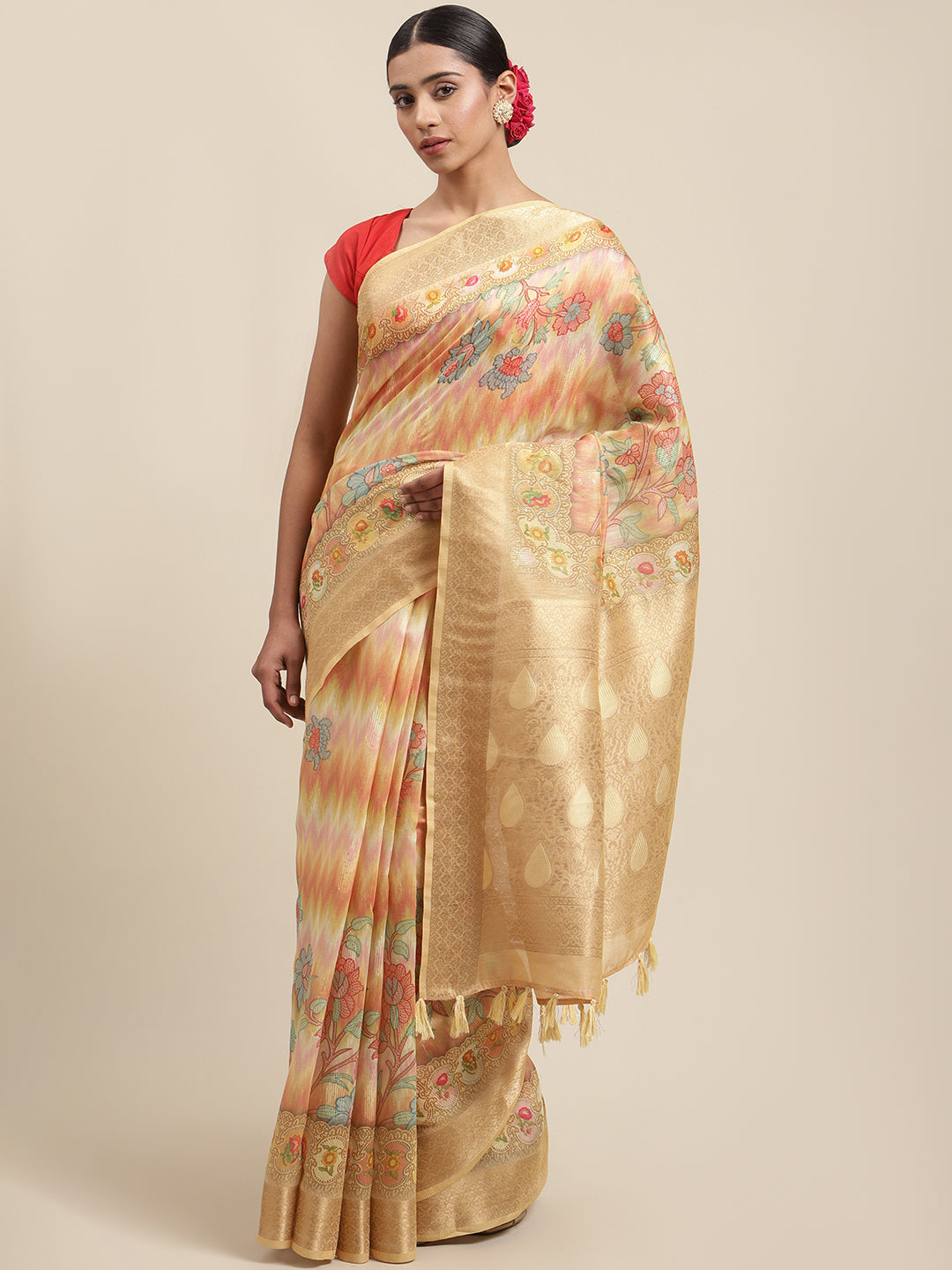 Floral Digital Printed Banarasi Pallu Cotton Saree
