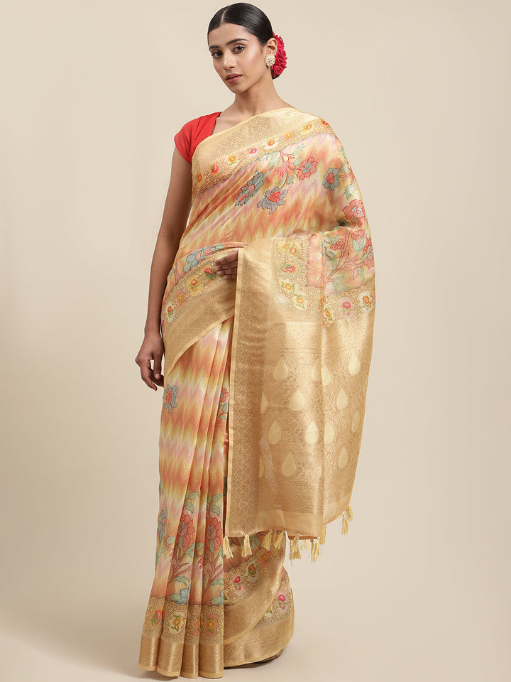 Floral Digital Printed Banarasi Pallu Cotton Saree