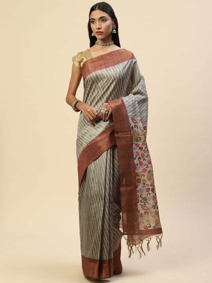 Geometric Printed Tussar Saree