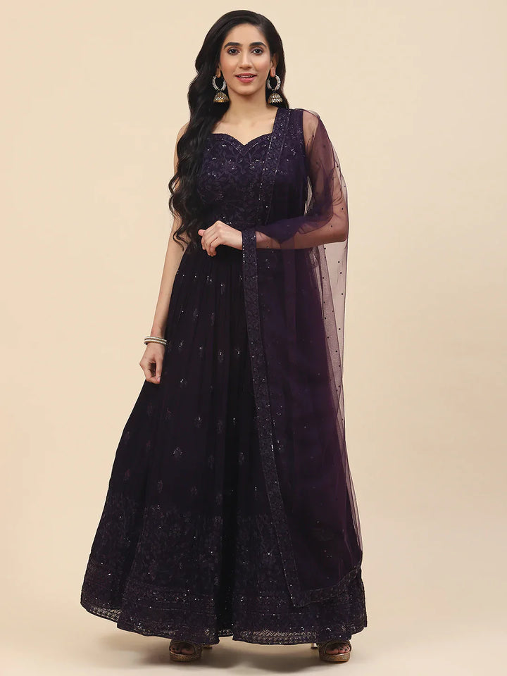 Resham Booti Embroidered Georgette Kurta With Churidar &amp; Dupatta