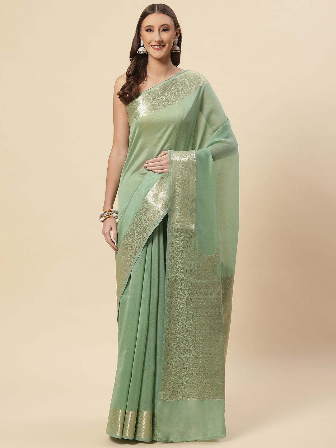 Plain Zari Border Cotton Woven Saree
