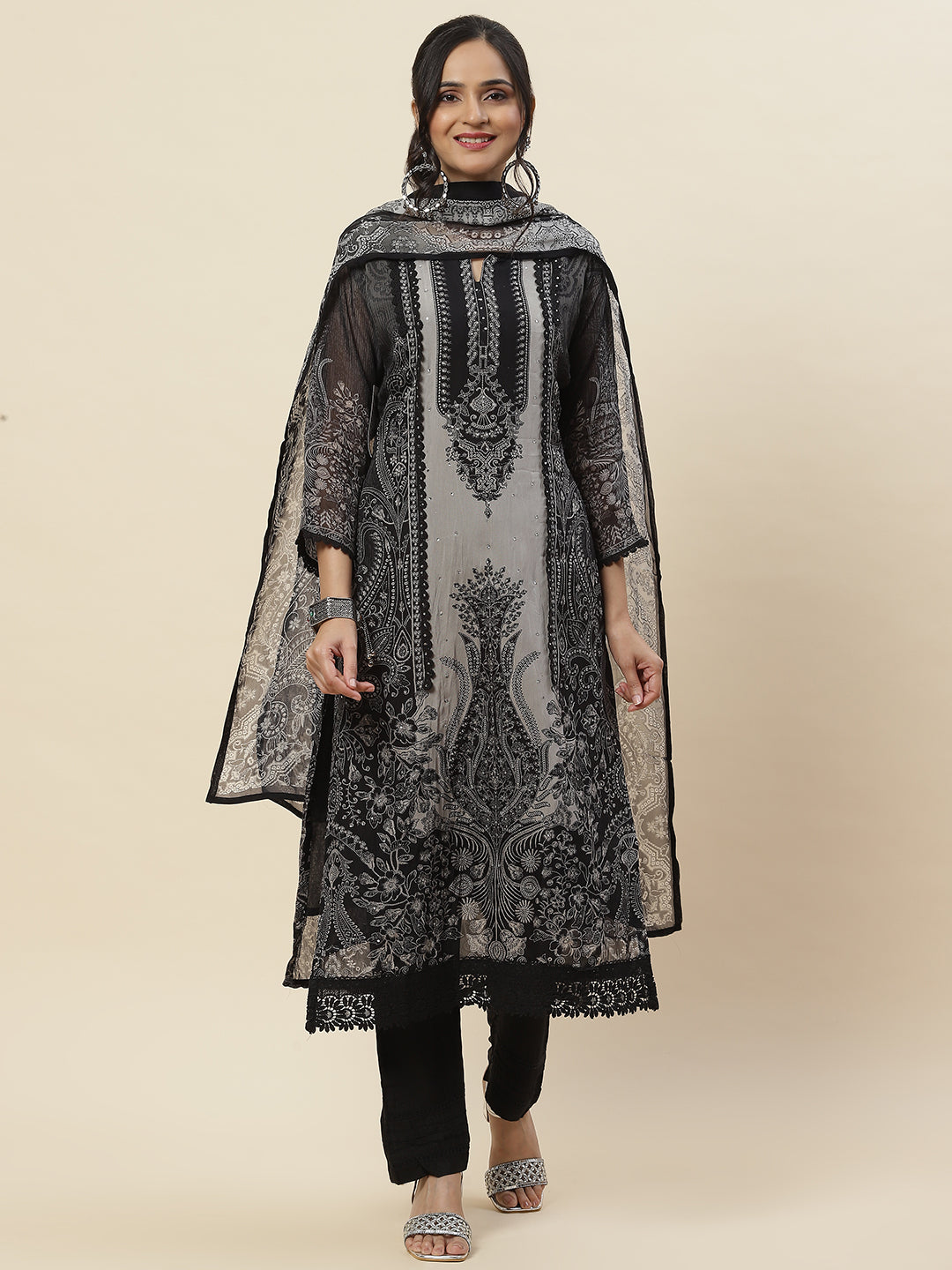 Printed Georgette Kurta With Pants &amp; Dupatta