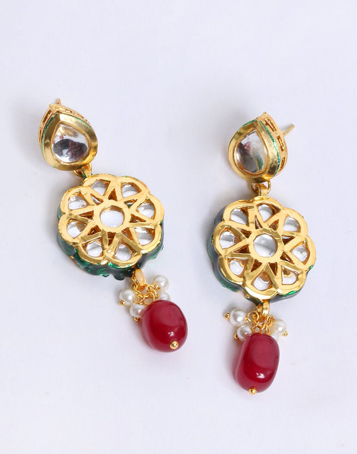Traditional Gold Toned Kundan Drop Earring