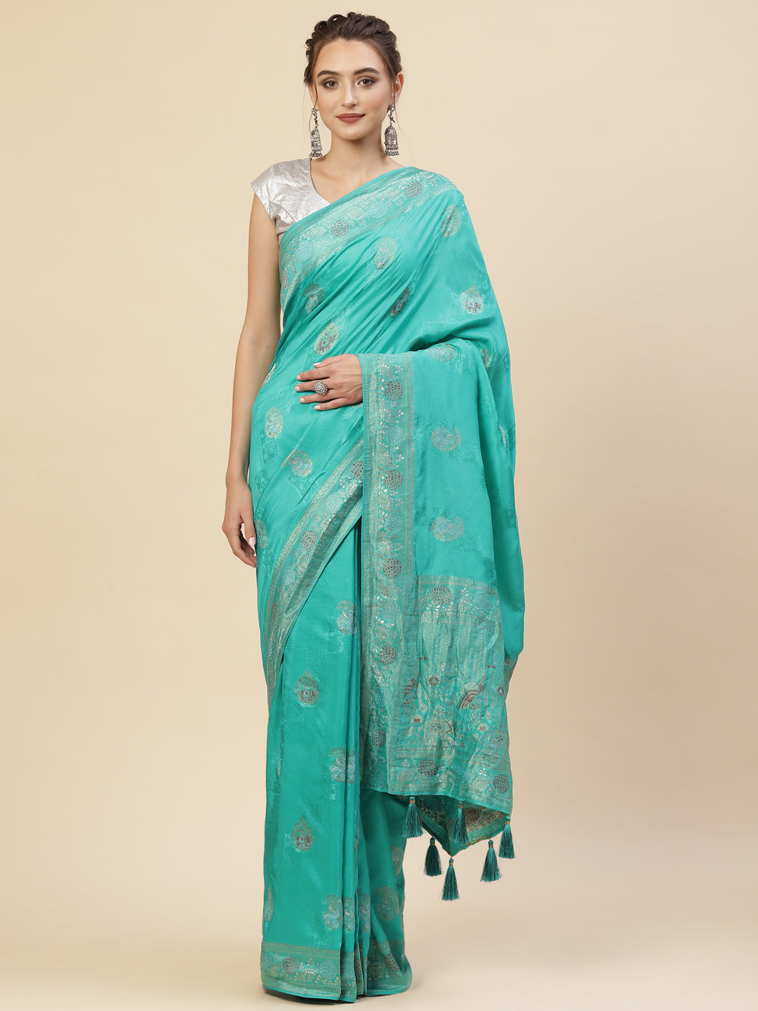 Zari Border Booti Banarasi Woven Saree