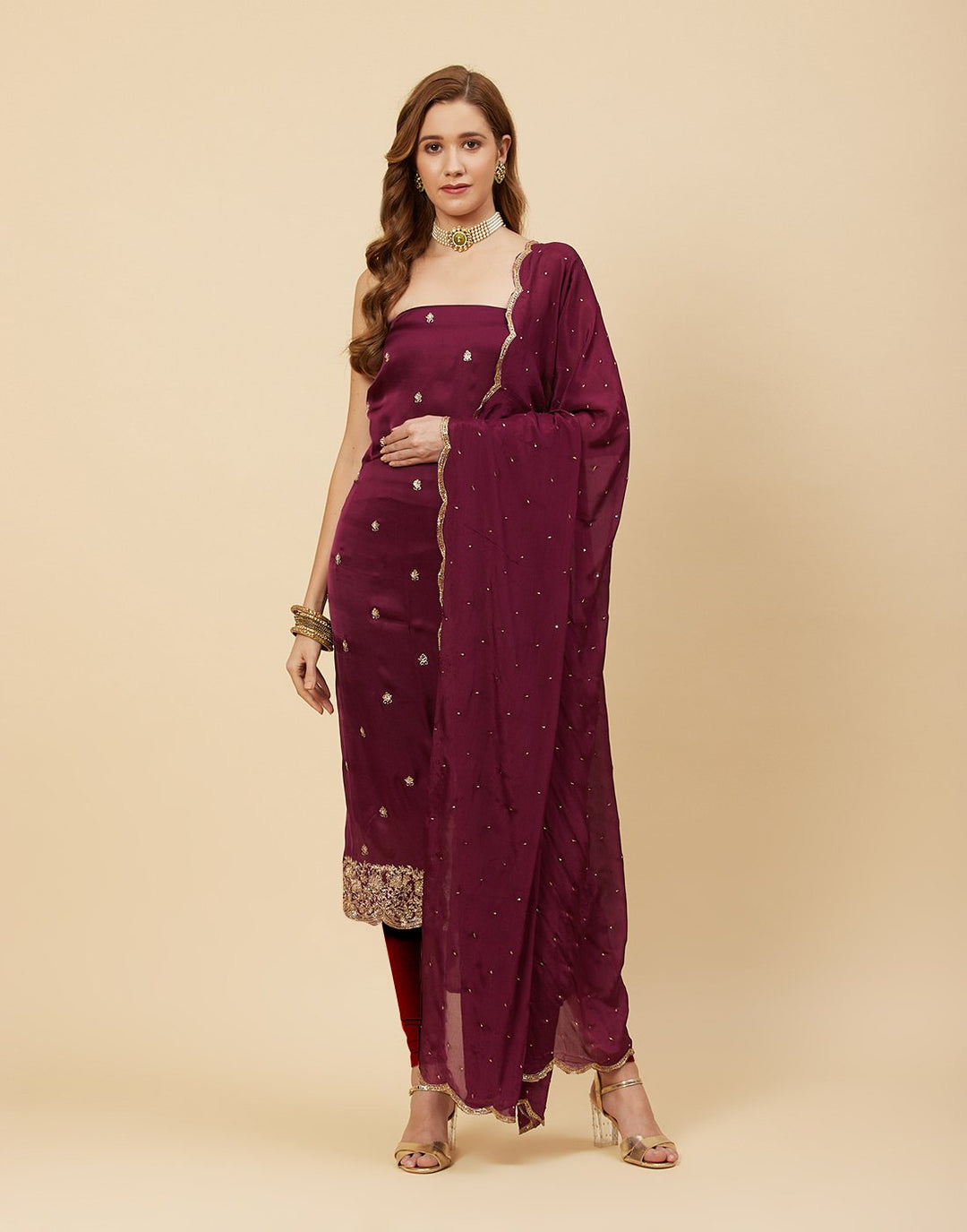 Booti Border Embroidered Organza Suit Piece With Chinon Embroidered Dupatta