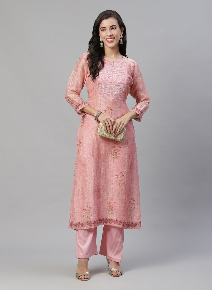 Printed Chanderi Kurti With Pant