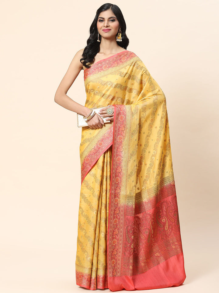 Floral Zari Jaal Tussar Woven Saree