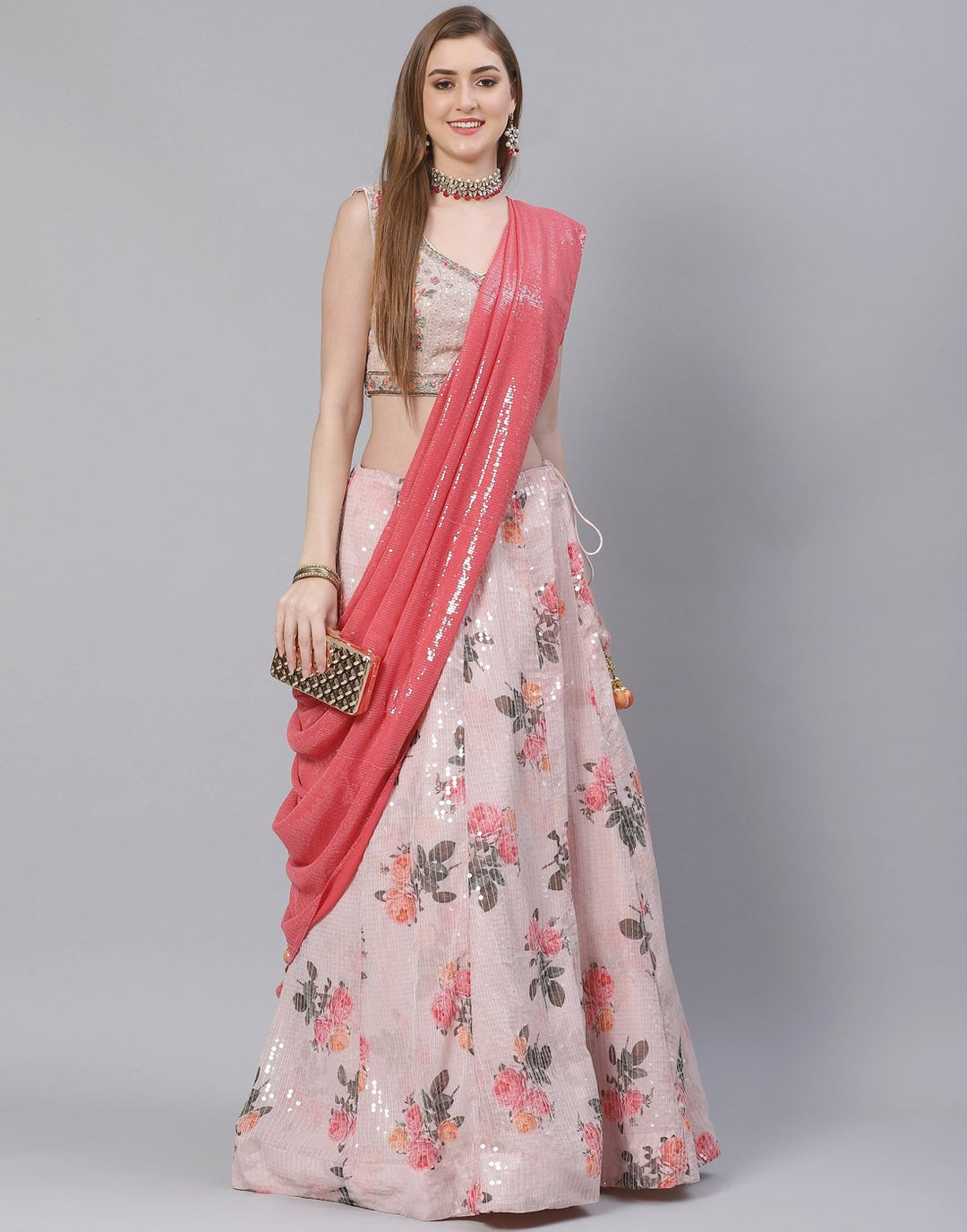 Georgette Floral  Lehenga With Embroidered Choli