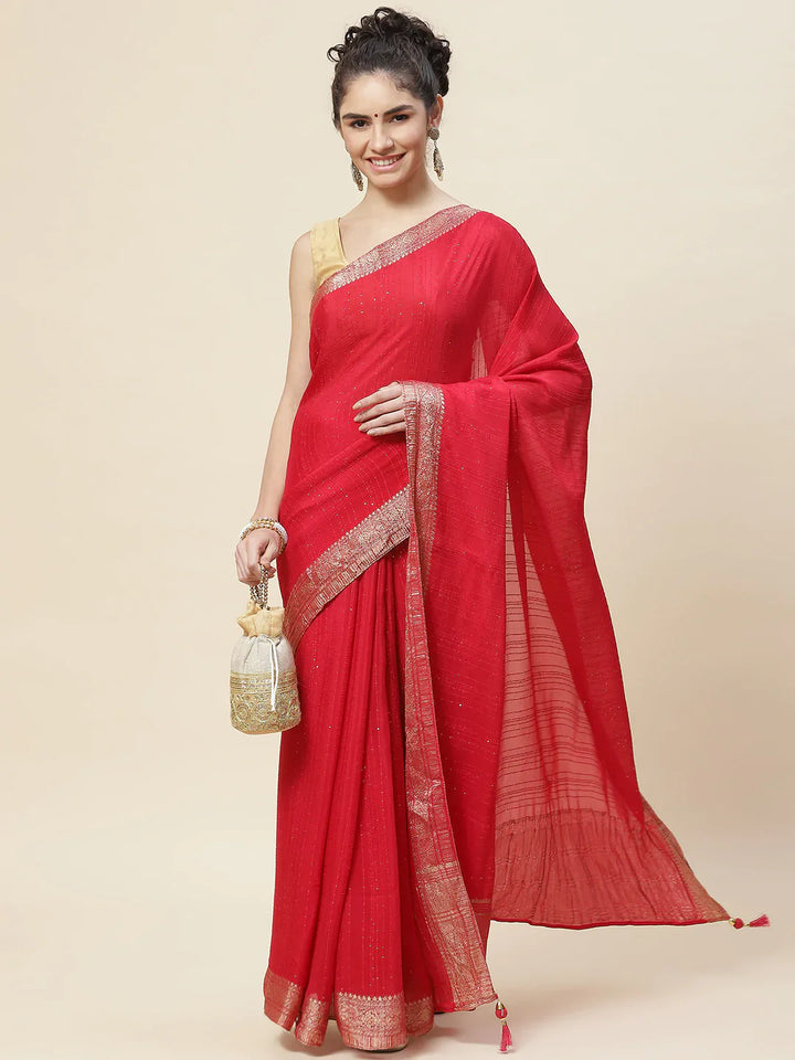 Sequin Embroidered Crepe Plain Saree