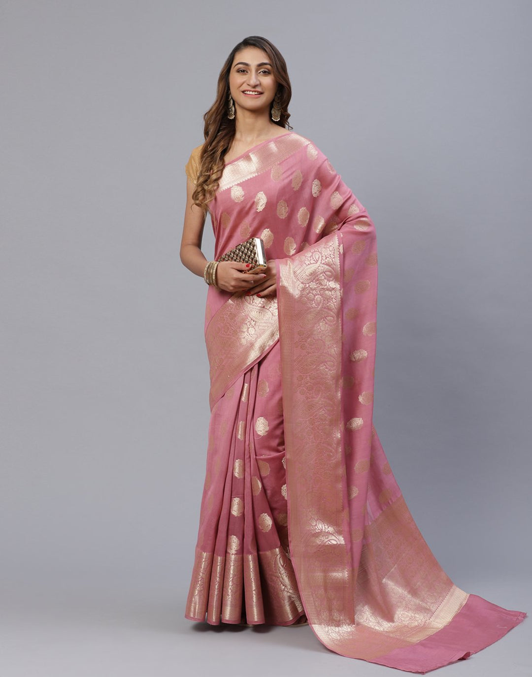 Woven Cotton Saree With Zari Border