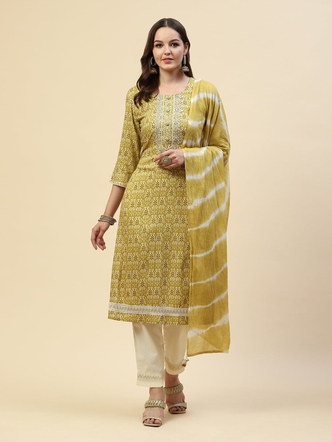 Digital Printed Cotton Kurta With Pants &amp; Cotton Dupatta
