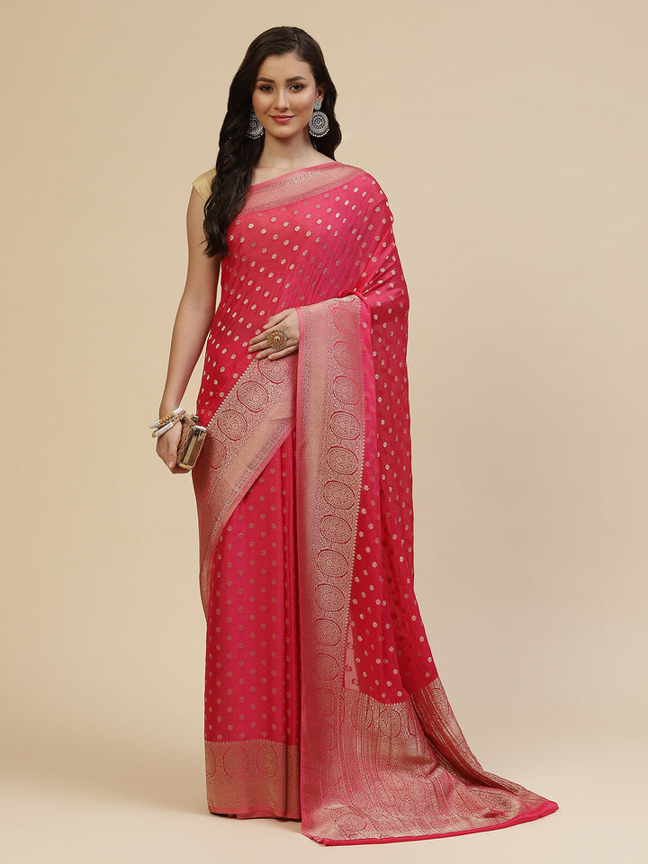 Zari Booti Crepe Plain Saree