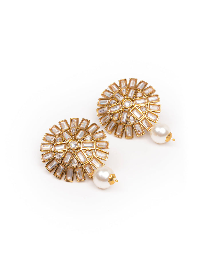 Golden &amp; White Stud Polki Earrings