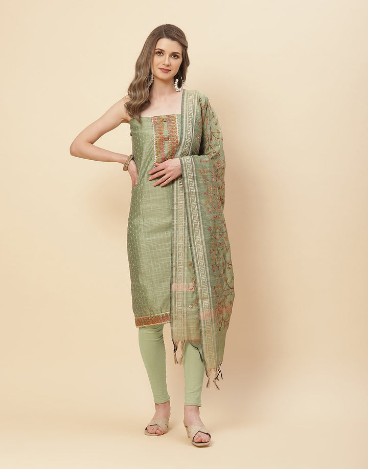Embroidered Chanderi Suit Piece With Dupatta