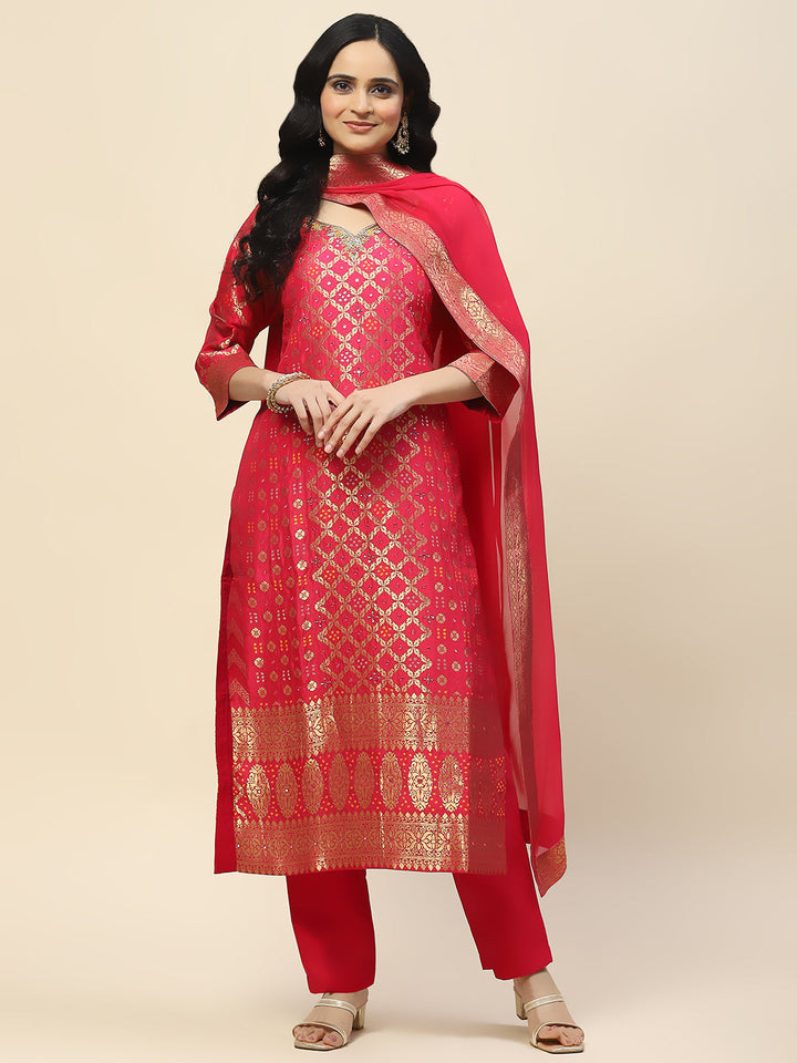 Woven Banarasi Kurta With Pants &amp; Dupatta