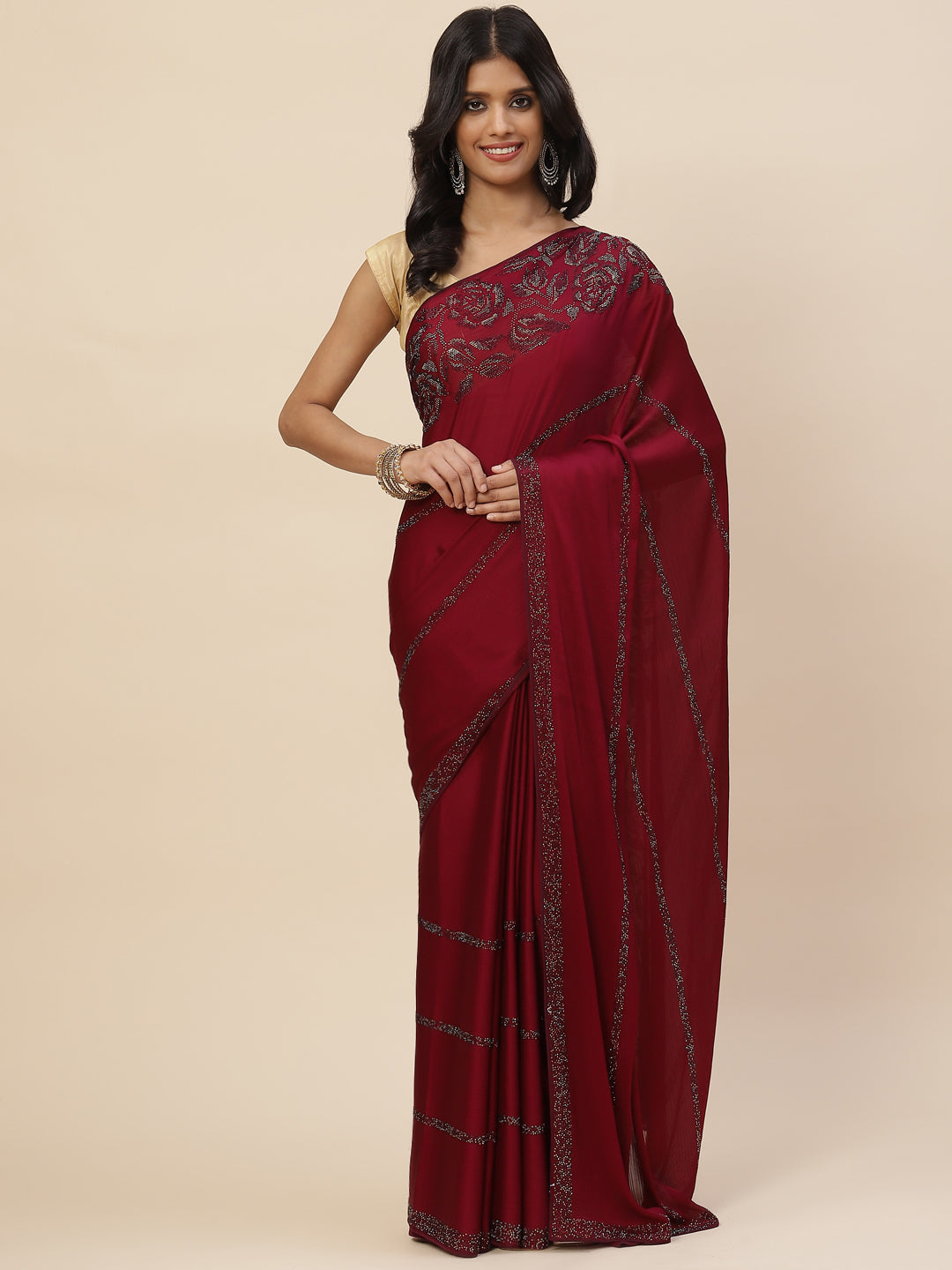 Stone Embroidered Chiffon Saree