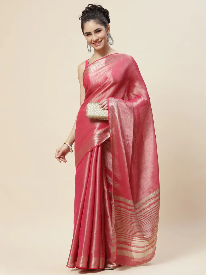 Plain Zari Border  Handloom Woven Saree