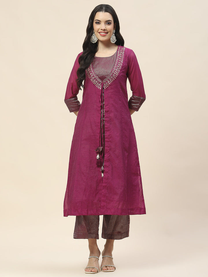 Plain Chanderi Kurta With Pants