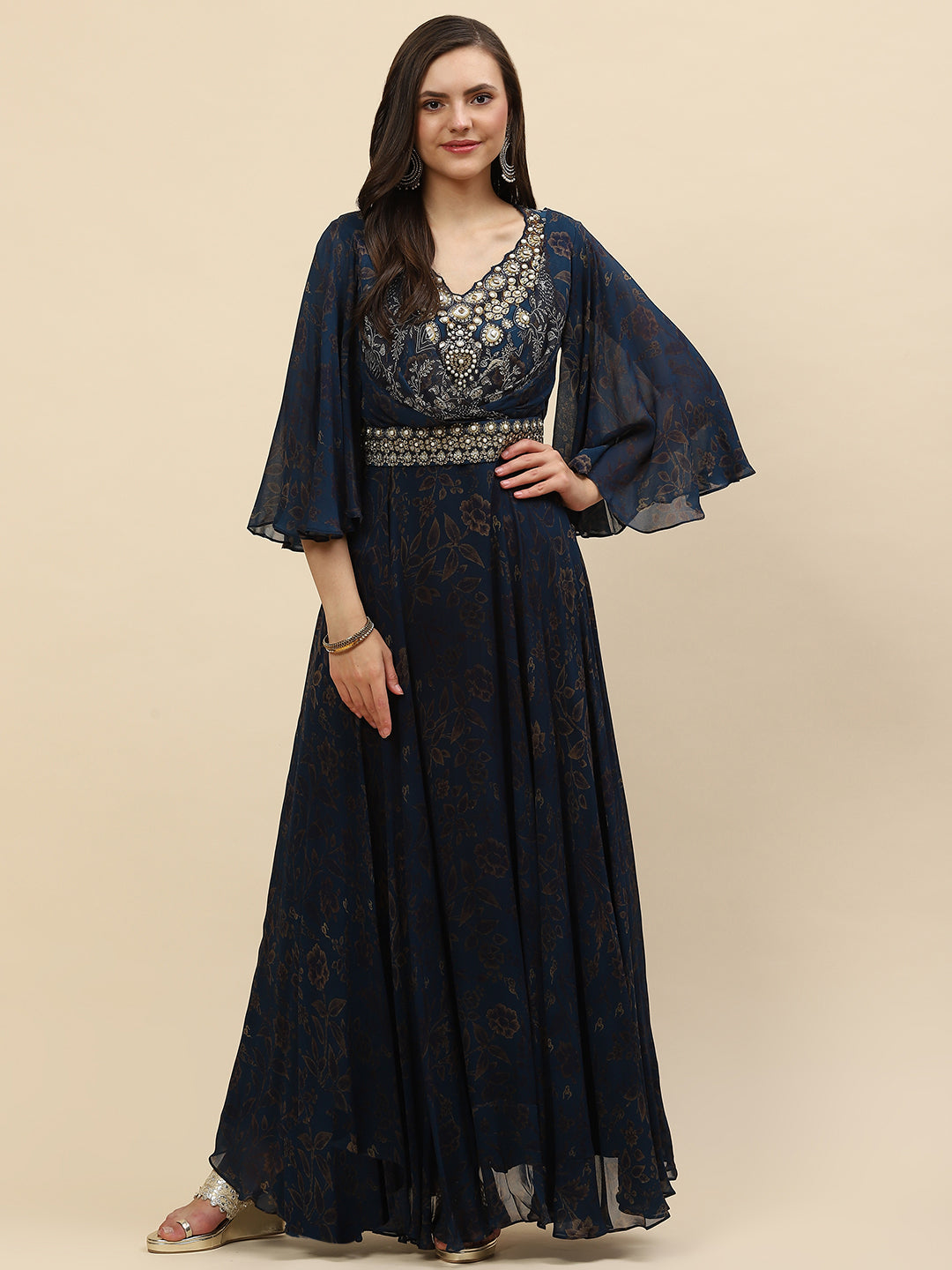 Digital Floral Printed Georgette Gown Dress