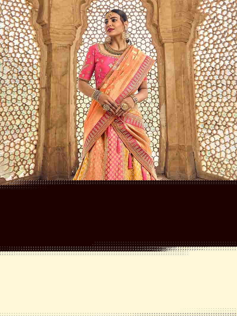 Embroidered &amp; Woven Banarasi Unstitched Choli With Lehenga &amp; Dupatta
