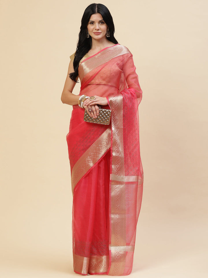 Stone Work Plain Organza Saree