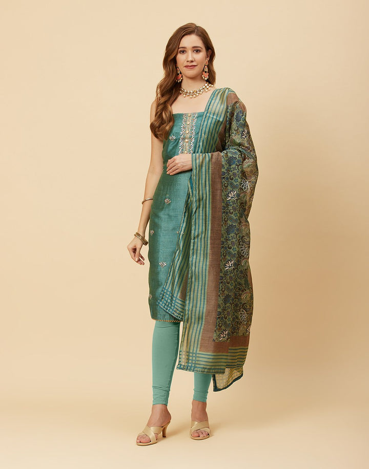 Embroidered Chanderi Suit Piece With Dupatta
