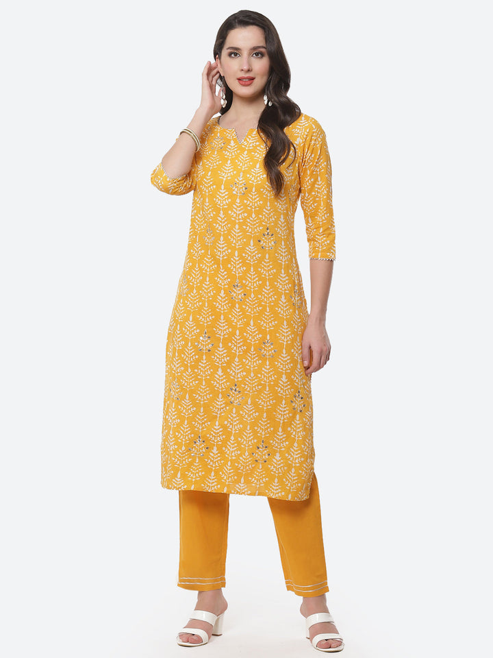 Printed Gota Work Cotton Kurti With Pant