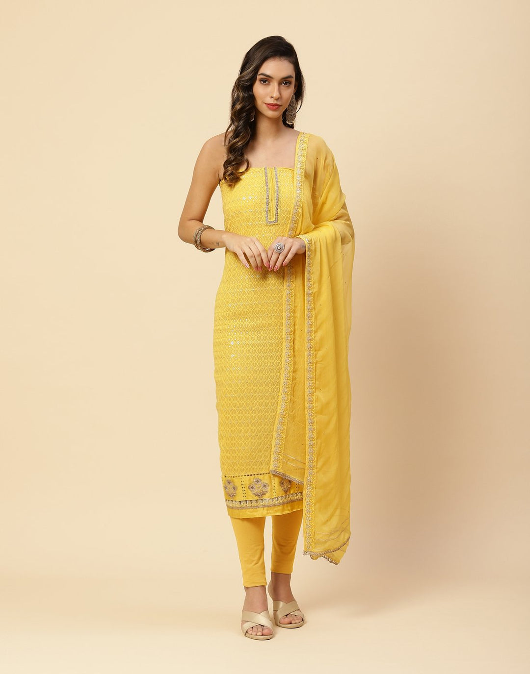 Embroidered Art Georgette Suit Piece With Chiffon Dupatta
