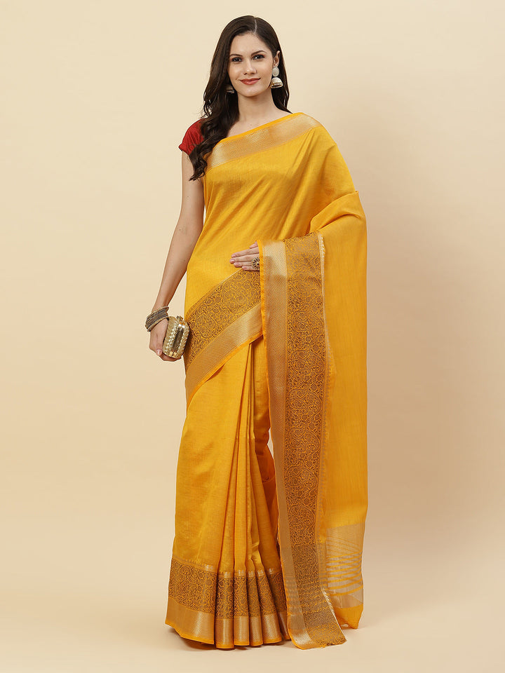 Plain Zari Border Art Handloom Woven Saree