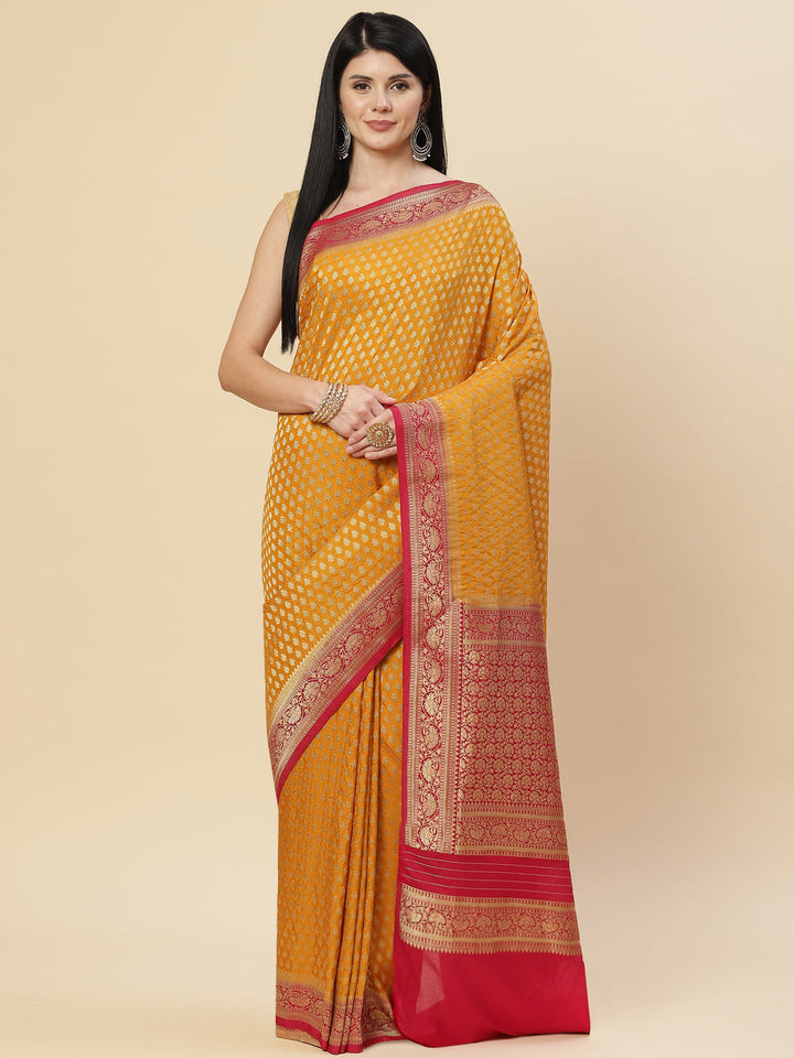 Zari Booti Crepe Plain Saree