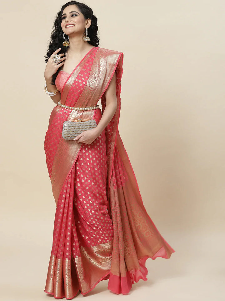 Zari Booti Georgette Plain Saree
