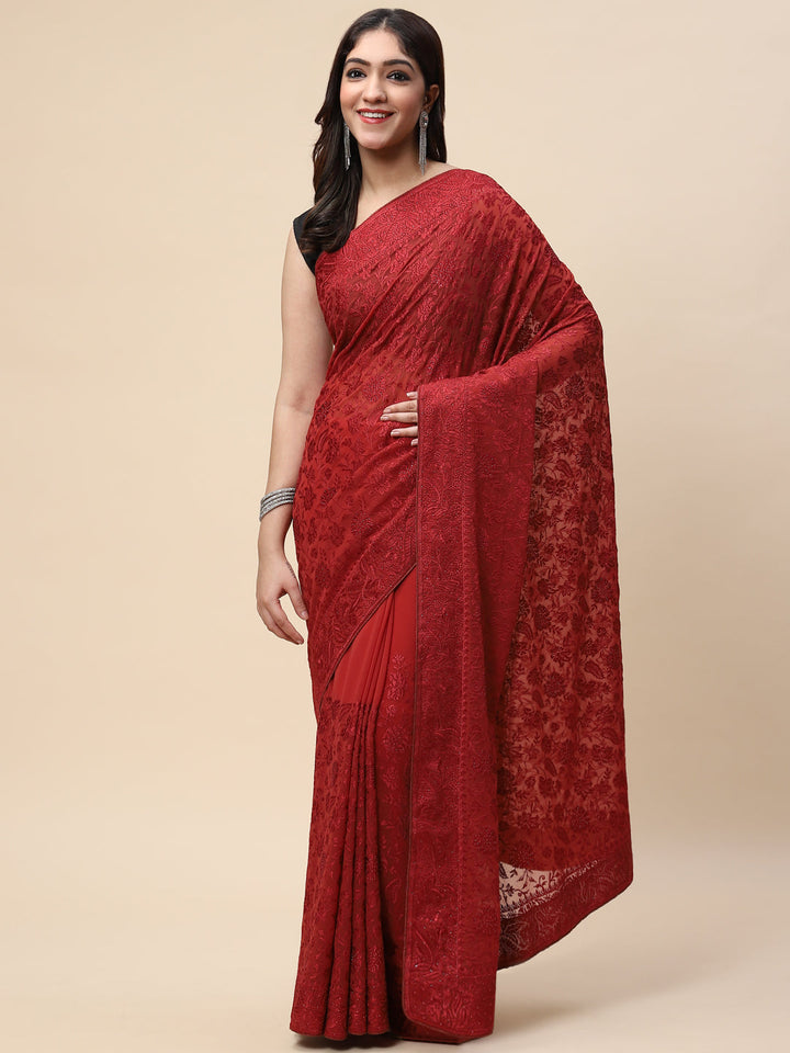 Floral Resham Jaal Embroidered Georgette Saree
