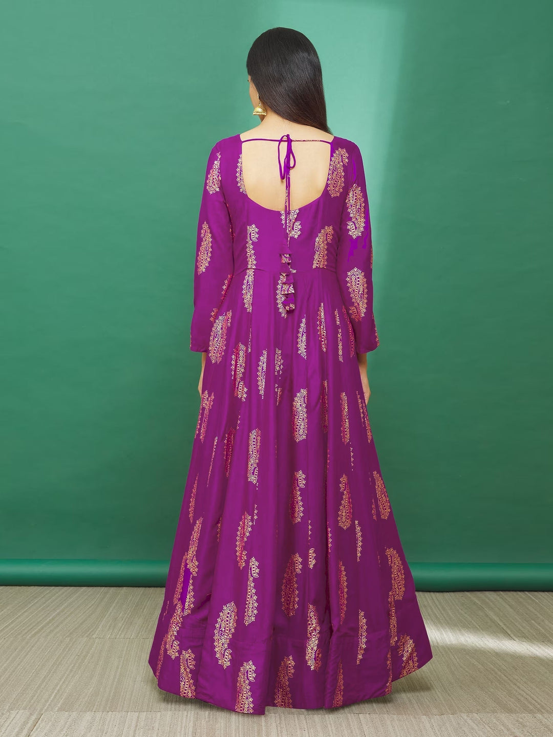 Paisley Printed Rayon Anarkali Kurta With Pants &amp; Dupatta