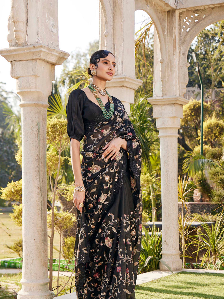 Resham Jaal Embroidered Organza Saree