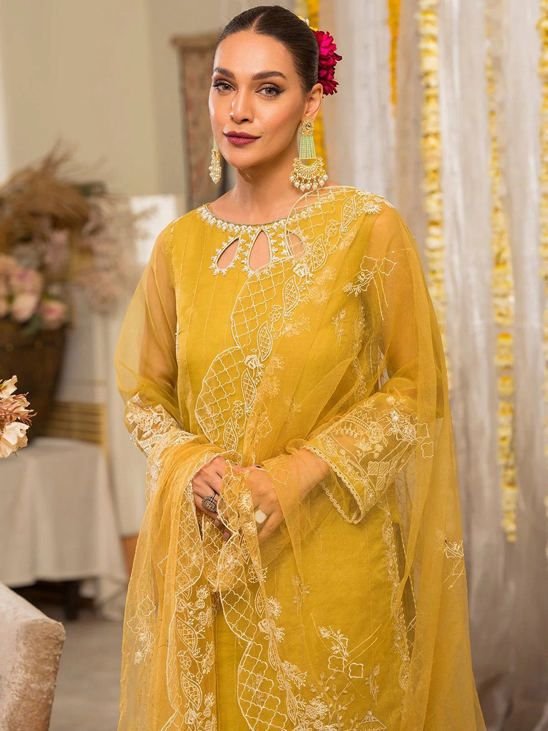 Resham Organza Dori Work Semi Stitched Suit