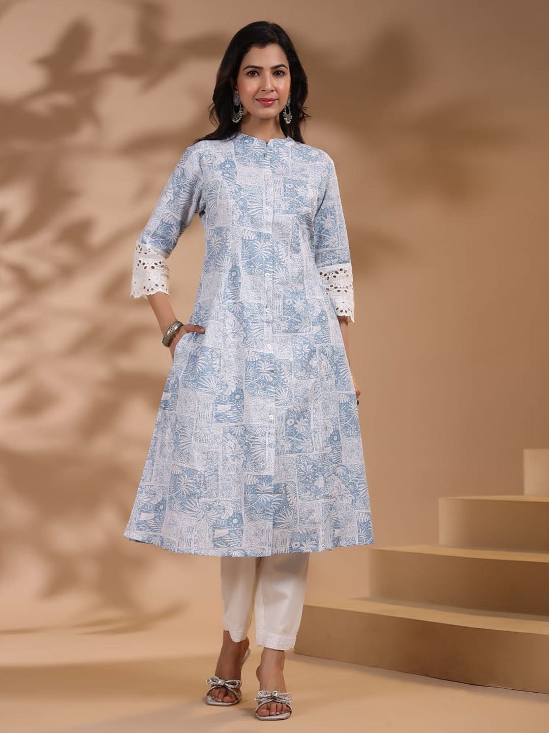 Floral Printed Cotton Kurti With Pants