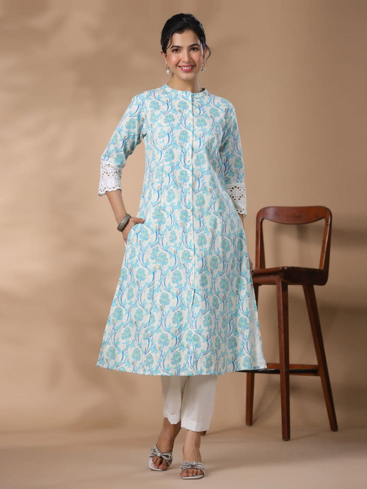 Floral Printed Cotton Kurta With Pants