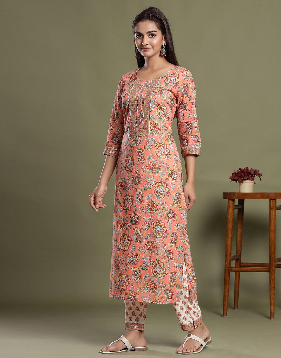 Floral Print Cotton Kurti Pant Set