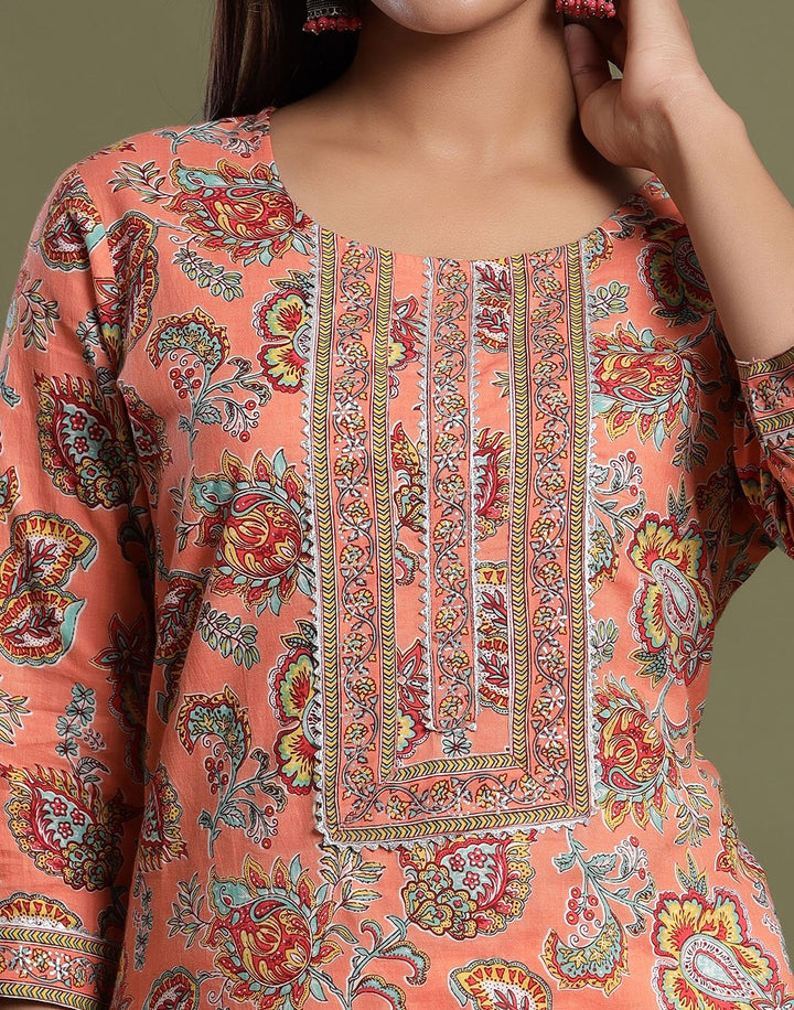 Floral Print Cotton Kurti Pant Set