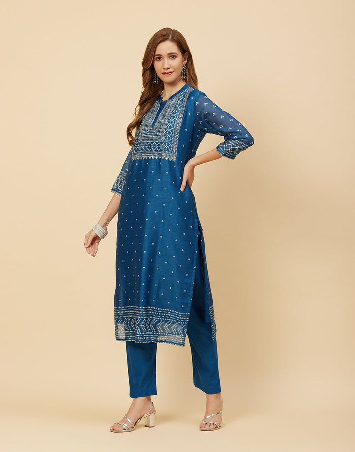 Embroidered Chanderi Kurti With Pant