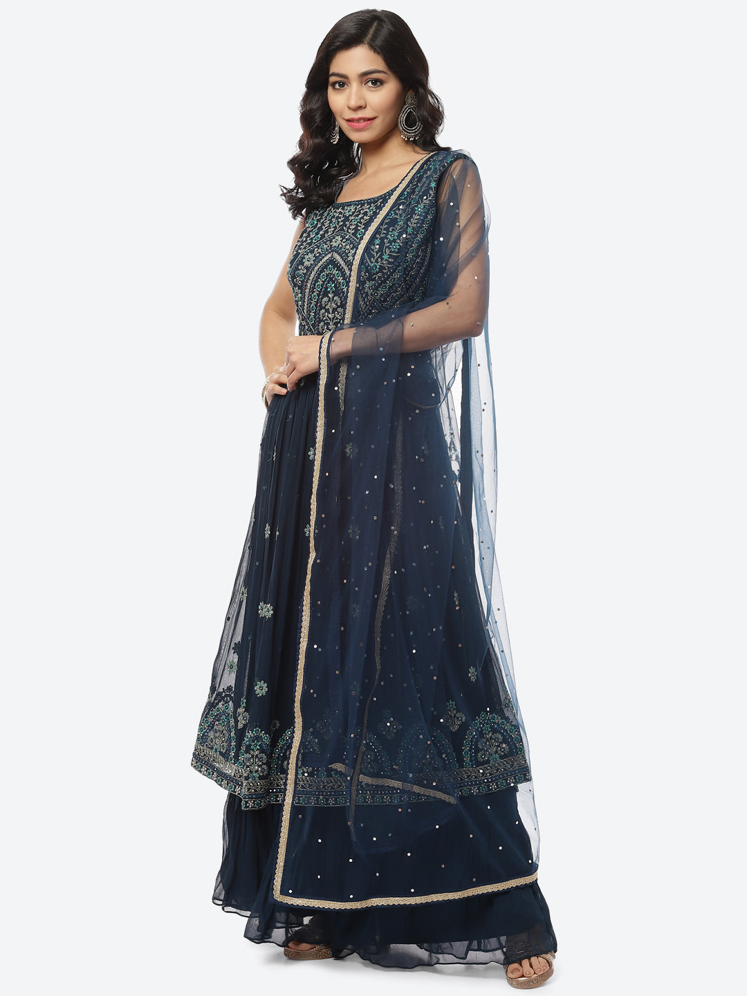 Resham Mirror Booti Georgette Stitched Salwar Kameez With Net Dupatta