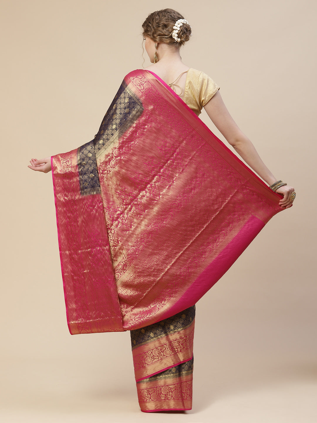 Brocade Zari Booti Art Handloom Woven Saree